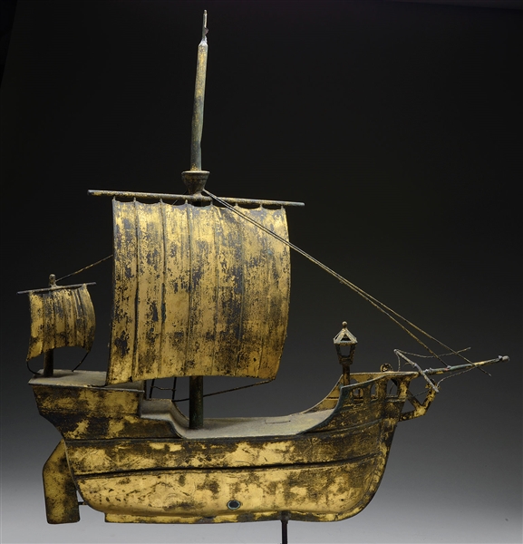 THREE DIMENSIONAL HOLLOW COPPER WEATHERVANE OF A SQUARE RIG SAILING VESSEL                                                                                                                              
