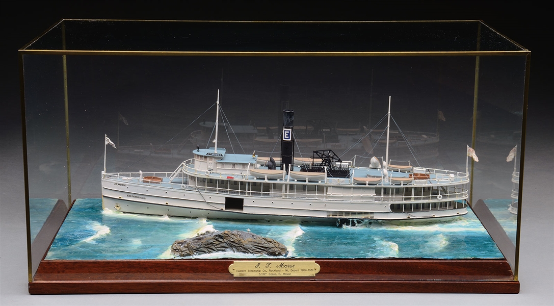 WATERLINE DIORAMA OF THE COASTAL STEAMER "JT MORSE" BY ROBERT H. MOUAT.                                                                                                                                 