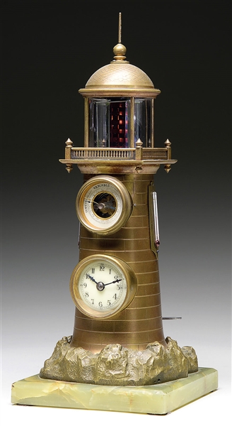 BRASS "HOROLOVAR" LIGHTHOUSE CLOCK (SEE CONTRACT FOR CATALOGING NOTES)                                                                                                                                  