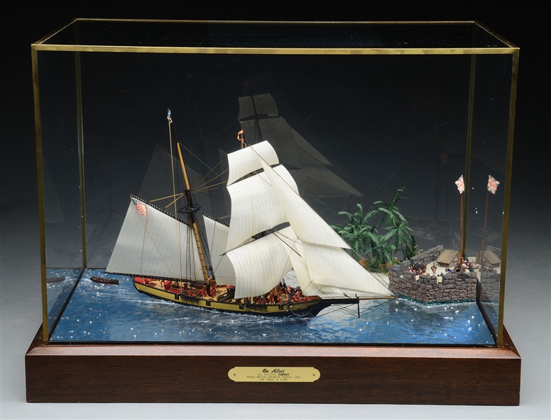 CLEAR-WATER DIORAMA OF THE PRIVATEER TEMPEST "ON ALERT".                                                                                                                                                