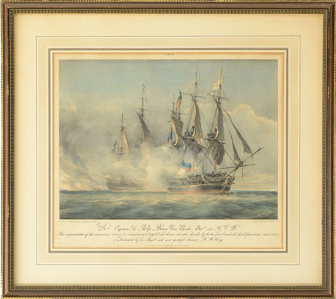 FRAMED SET OF HISTORIC PRINTS OF NAVAL BATTLE OF THE SHANNON & CHESAPEAKE                                                                                                                               