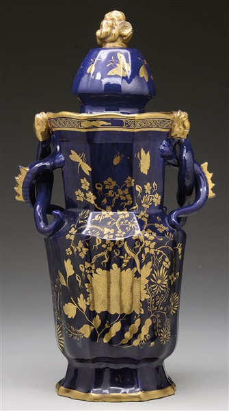 MASONS COVERED URN WITH DRAGON HANDLES                                                                                                                                                                  