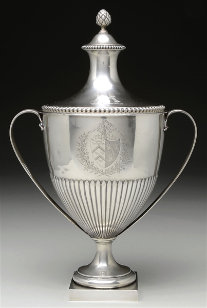 GEORGE III STERLING SILVER TWO HANDLED CUP WITH COVER BY JOHN CARTER, LONDON, 1772.                                                                                                                     