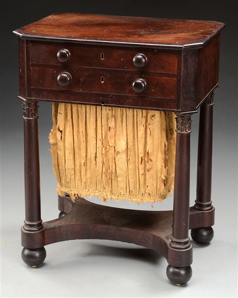 19TH CENTURY AMERICAN EMPIRE MAHOGANY SEWING STAND.                                                                                                                                                     