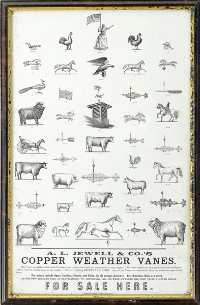 FRAMED BROADSIDE: A. L. JEWELL & CO.’S COPPER WEATHER VANES.                                                                                                                                            