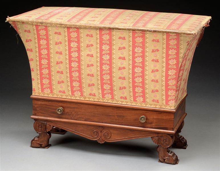 RARE SIGNED NEOCLASSICAL MAHOGANY LIFT TOP BLANKET CHEST.                                                                                                                                               