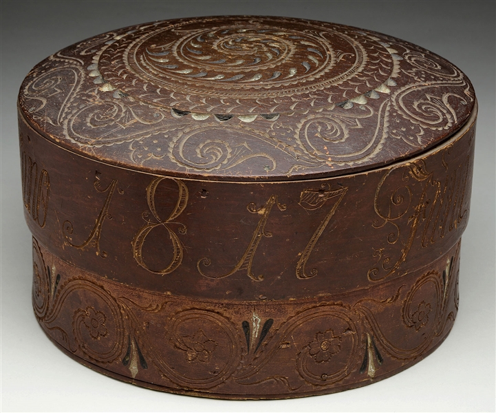 SPECTACULAR EARLY 19TH CENTURY CHIP CARVED SCANDINAVIAN STORAGE BOX.                                                                                                                                    