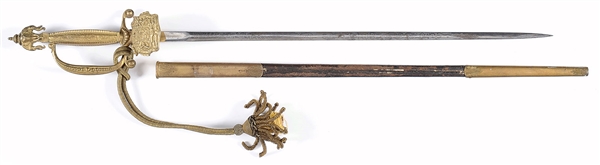 ELEGANT SMALL SWORD WITH THE ROYAL COAT OF ARMS OF SIAM                                                                                                                                                 