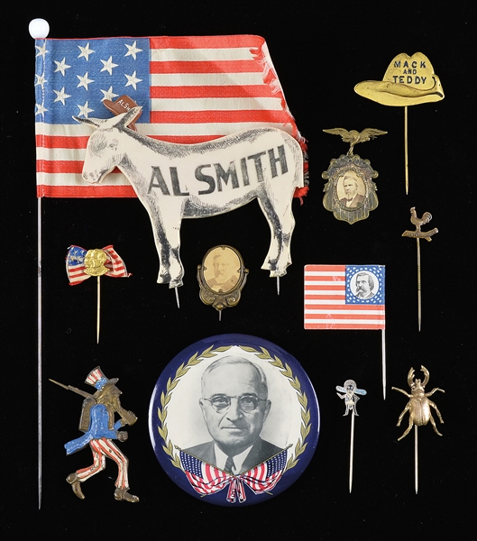 GROUP OF 11 AMERICAN CAMPAIGN PINS AND BADGES                                                                                                                                                           