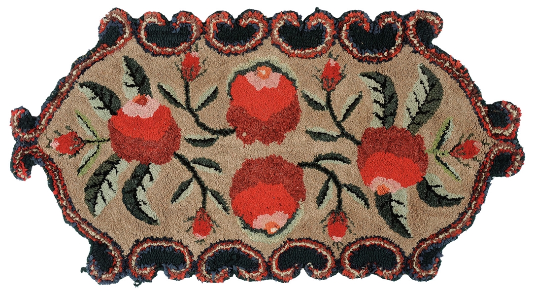 EARLY SHEARED FLORAL HOOKED RUG                                                                                                                                                                         