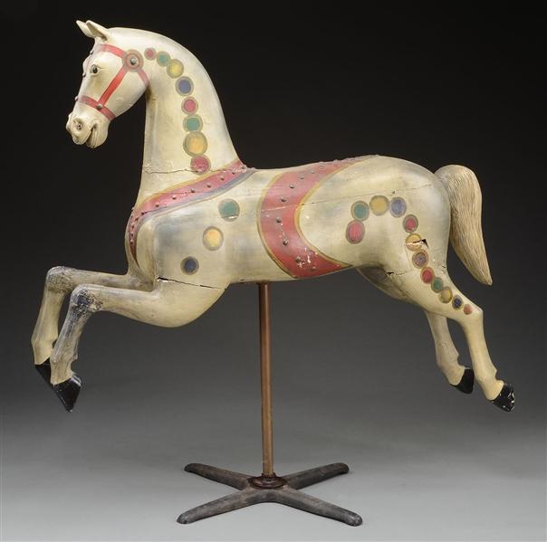 WOODEN CAROUSEL HORSE WITH STAND.                                                                                                                                                                       