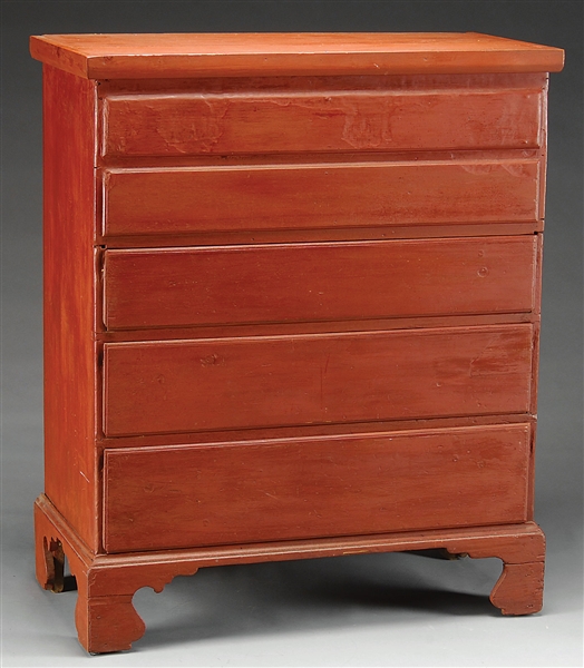 NEW ENGLAND CHIPPENDALE PAINTED PINE THREE DRAWER BLANKET CHEST.                                                                                                                                        