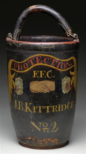 PAINTED LEATHER FIRE BUCKET.                                                                                                                                                                            