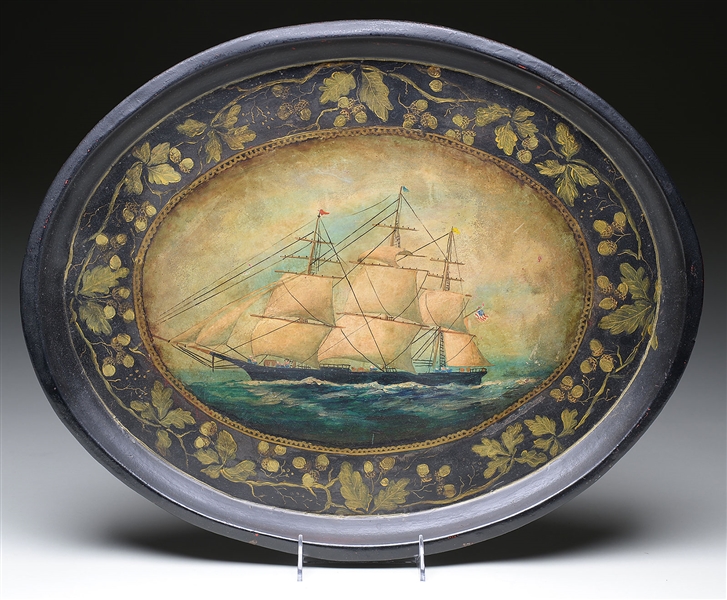 SHIP PAINTED TOLE TRAY                                                                                                                                                                                  
