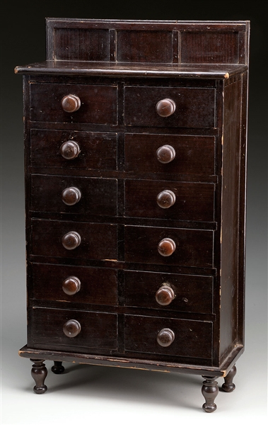 A FINE 12-DRAWER FOOTED SPICE CHEST.                                                                                                                                                                    