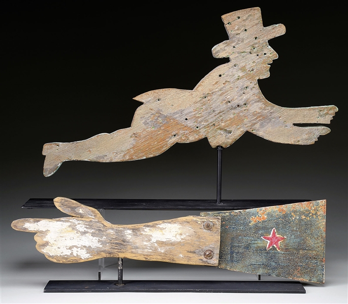 TWO CARVED WOOD ANTIQUE WEATHERVANES.                                                                                                                                                                   