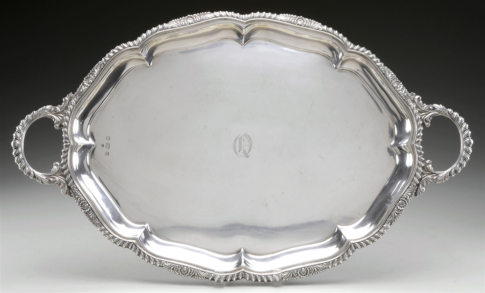 ENGLISH STERLING SILVER TWO HANDLED TRAY.                                                                                                                                                               