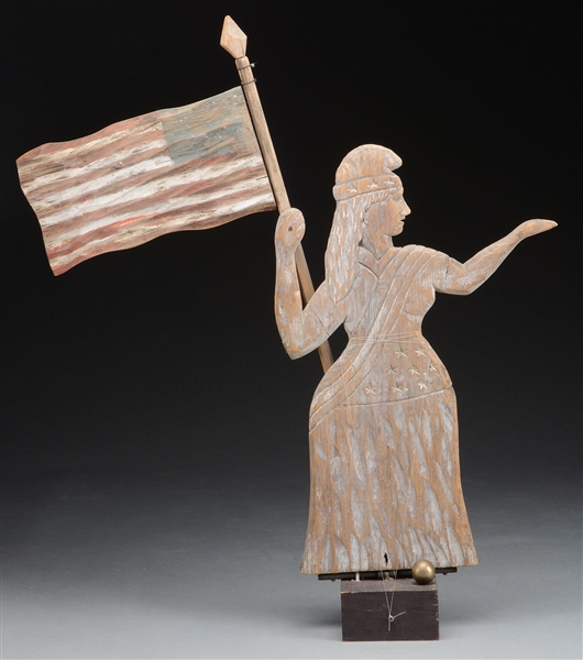 CARVED WOODEN LADY LIBERTY WEATHERVANE                                                                                                                                                                  