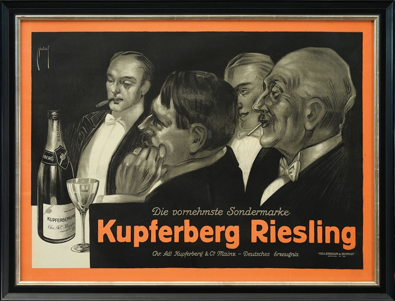 TWO ALCOHOL BEVERAGE POSTERS (LA FEUILLANTINE AND KUPFERBERG RIESLING).                                                                                                                                 