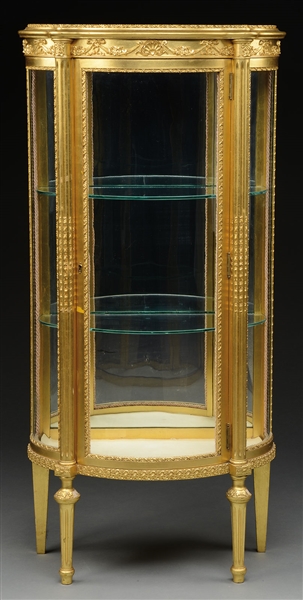 FINE FRENCH GILT CURIO CABINET BY PAINE FURNITURE.                                                                                                                                                      