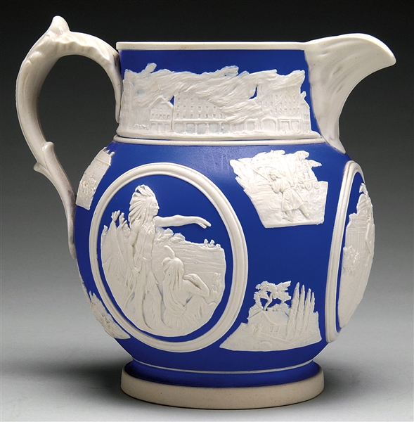 “THE CHICAGO PITCHER”, A JASPERWARE PITCHER BY COPELAND SPODE.                                                                                                                                          