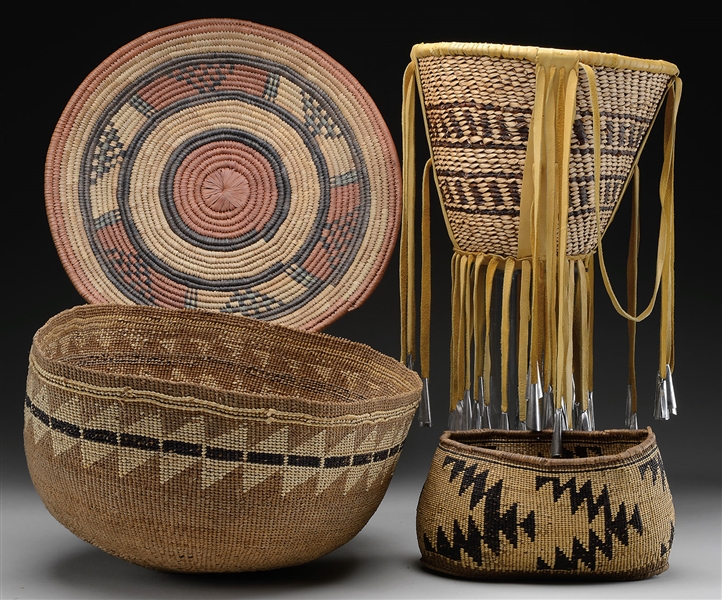 FOUR NATIVE AMERICAN BASKETS                                                                                                                                                                            
