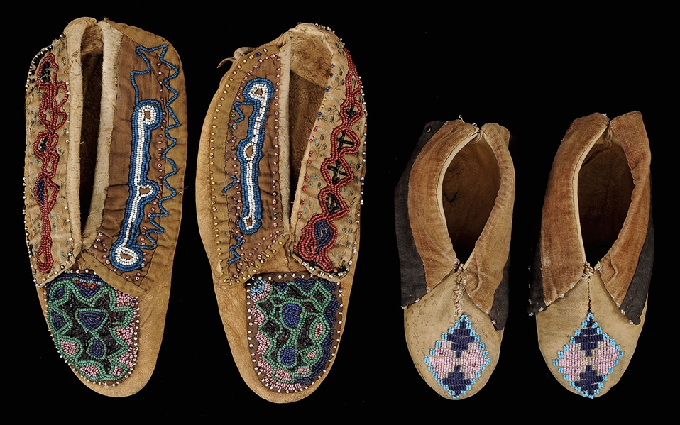 TWO MID 19TH CENTURY WOODLANDS MOCCASINS.                                                                                                                                                              