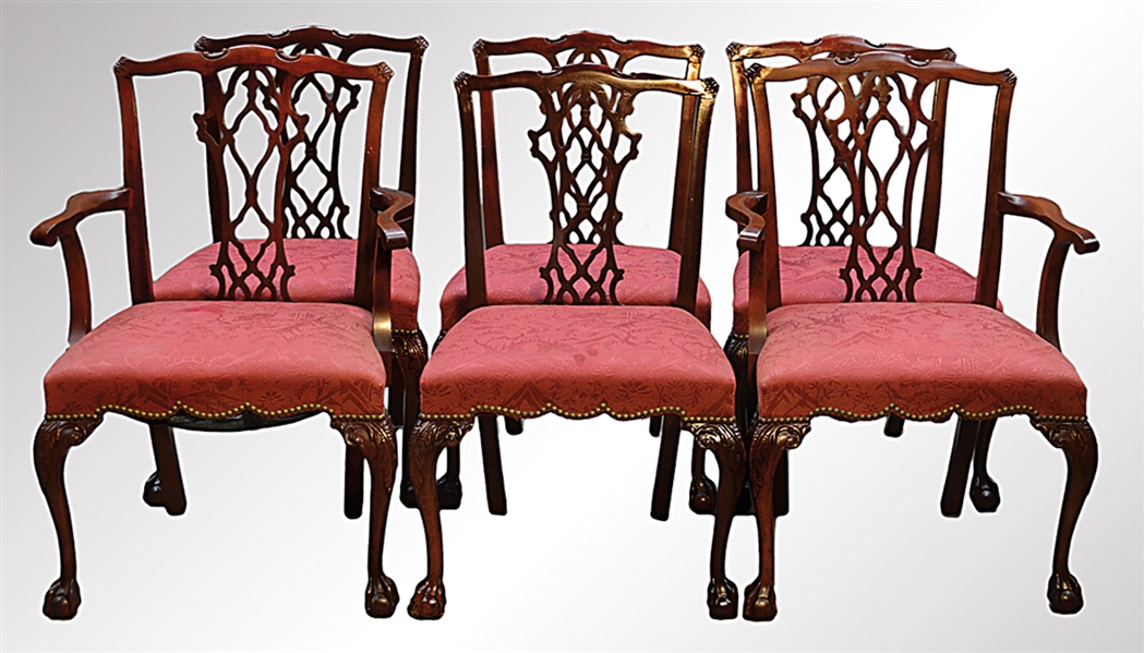 SET OF 6 BENCHMADE CHIPPENDALE MAHOGANY DINING CHAIRS                                                                                                                                                   
