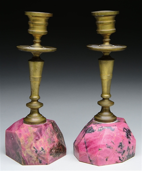PAIR OF BRONZE AND MARBLE CANDLESTICKS.                                                                                                                                                                 