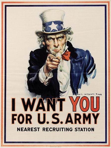 JAMES MONTGOMERY FLAG, ICONIC WWI UNCLE SAM RECRUITING POSTER.                                                                                                                                          