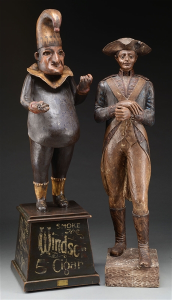 CARVED FIGURE OF PATRIOT AND FIGURE OF PUNCH.                                                                                                                                                           