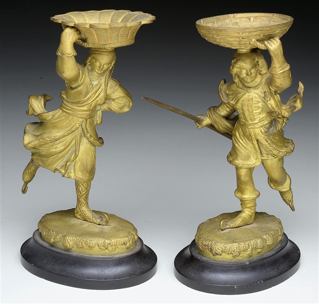 PAIR OF GILT BRONZE FIGURES OF SKATERS.                                                                                                                                                                 