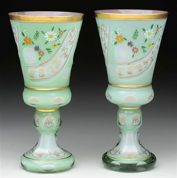 PAIR OF OVERLAY GLASS GOBLETS.                                                                                                                                                                          