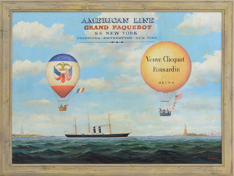 ADVERTISING PAINTING OF THE AMERICAN LINE GRAND PAQUEBOT "SS NEW YORK".                                                                                                                                 