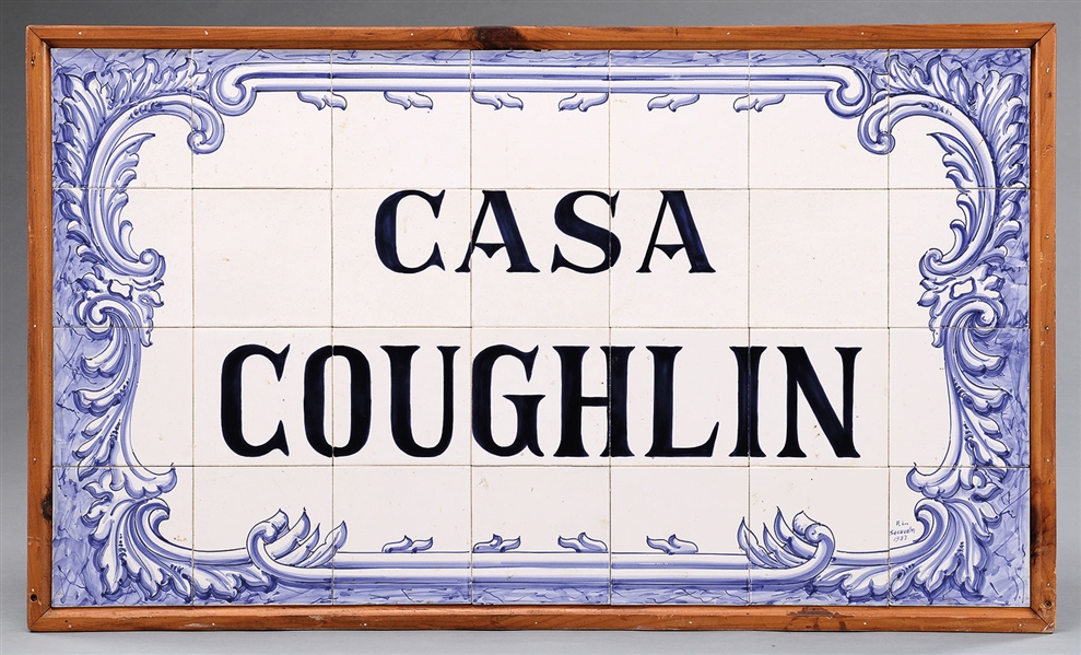 TWENTY-EIGHT TILE "CASA COUGHLIN" BLUE AND WHITE SIGN.                                                                                                                                                  