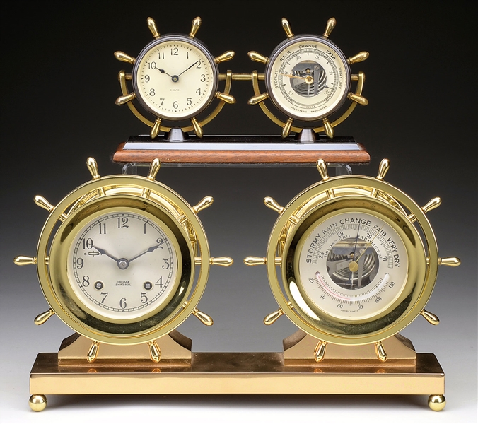 TWO CHELSEA SHIPS CLOCKS AND WEATHER STATIONS.                                                                                                                                                         