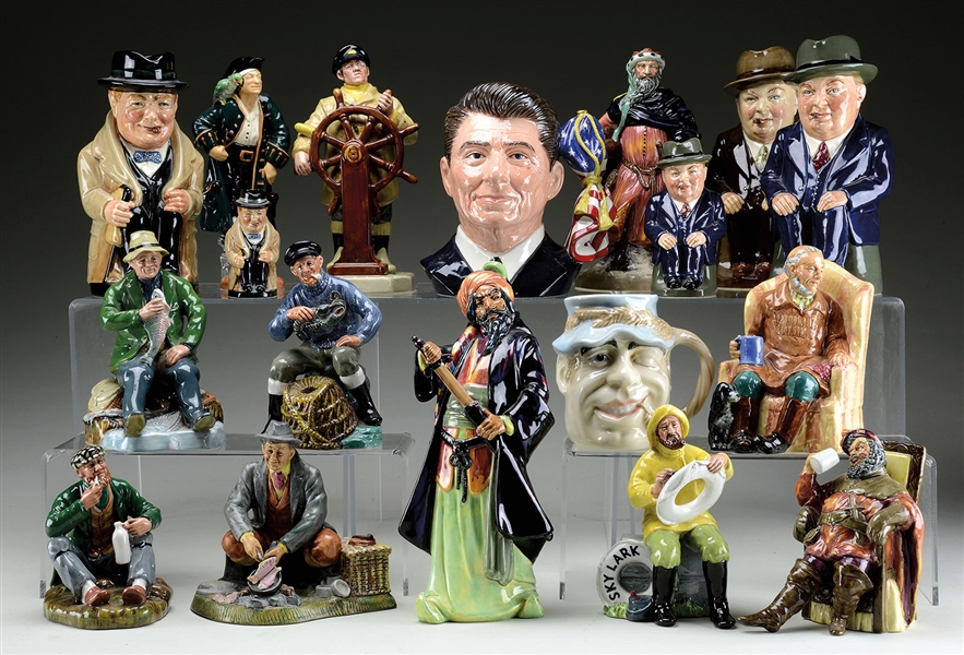 EIGHTEEN ROYAL DOULTON FIGURINES AND TOBY JUGS.                                                                                                                                                         