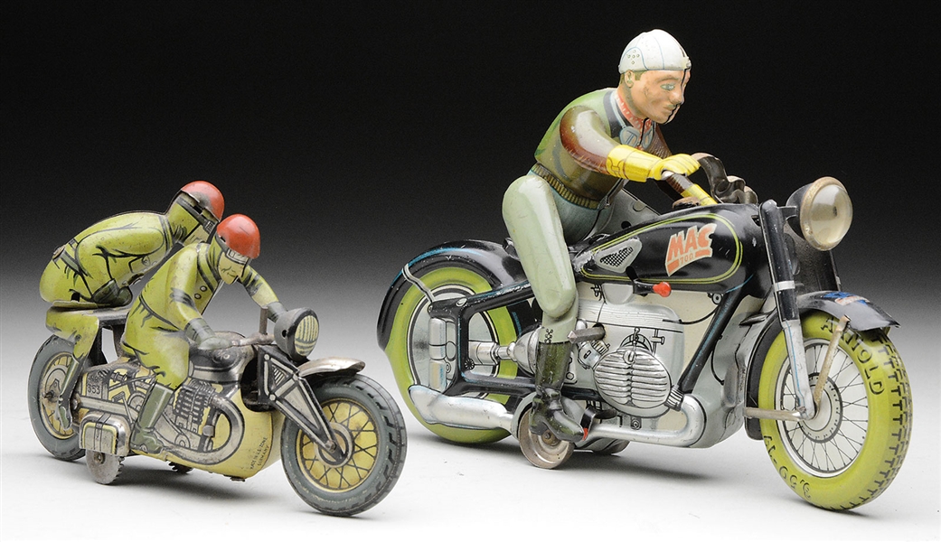 TWO LITHO TIN WIND UP MOTORCYCLE TOYS                                                                                                                                                                   
