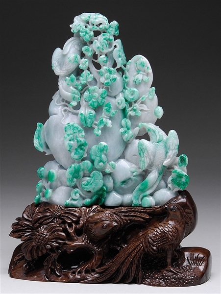 JADEITE MOUNTAIN WITH STAND.                                                                                                                                                                            