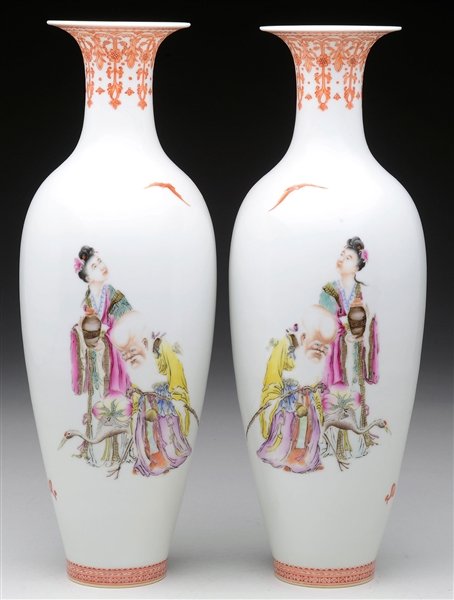 PAIR OF FAMILLE ROSE IMMORTALS VASES.                                                                                                                                                                   
