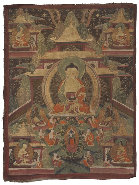 THANGKA OF THE MEDICINE BUDDHA.                                                                                                                                                                         
