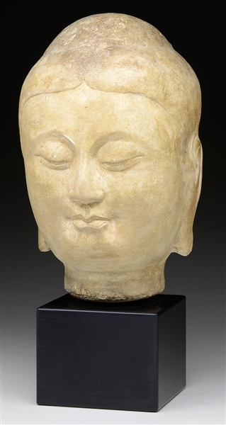 MARBLE HEAD OF A BUDDHA, PROBABLY TANG DYNASTY.                                                                                                                                                         