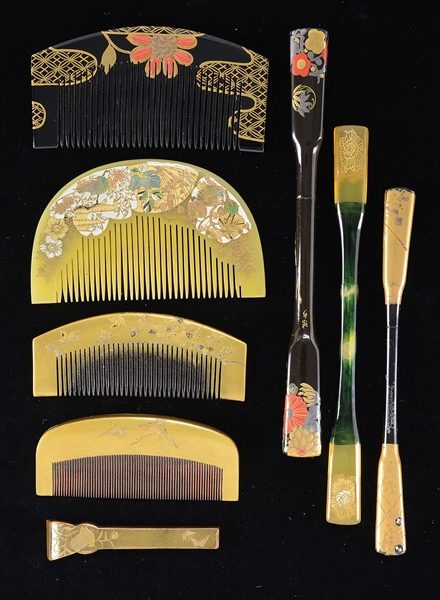 FOUR SETS OF LACQUER COMBS.                                                                                                                                                                             