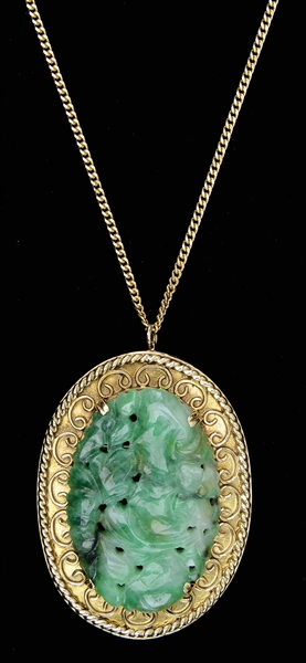 JADEITE CARVED GOLD PENDANT WITH CHAIN ***WITH GIA CERIFICATE***                                                                                                                                        
