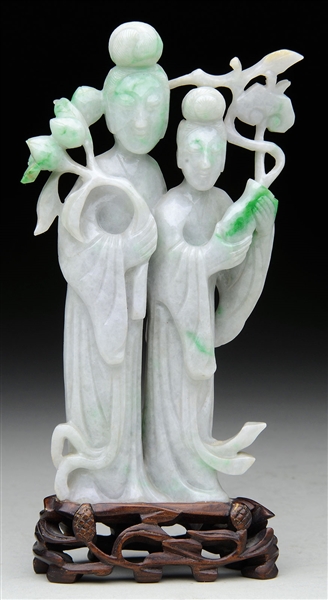 CARVED JADEITE FIGURAL GROUP OF 2 WOMEN                                                                                                                                                                 