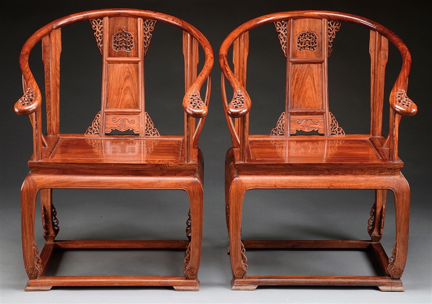 PAIR OF ROSEWOOD HORSESHOE BACK ARMCHAIRS.                                                                                                                                                              
