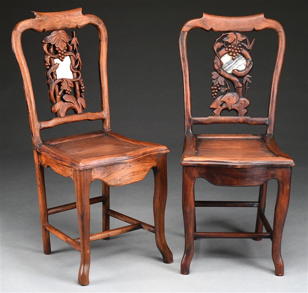 PAIR OF INLAID ROSEWOOD CHAIRS                                                                                                                                                                          