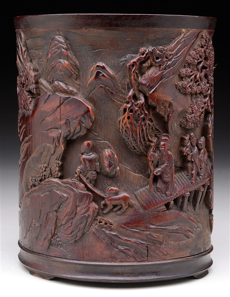 CARVED BAMBOO BRUSH POT.                                                                                                                                                                                