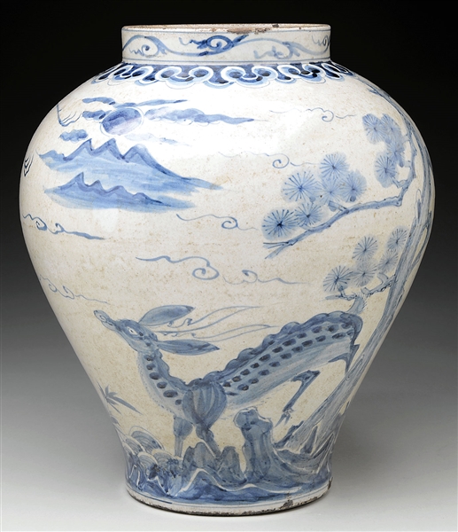 LARGE BLUE AND WHITE JAR.                                                                                                                                                                               
