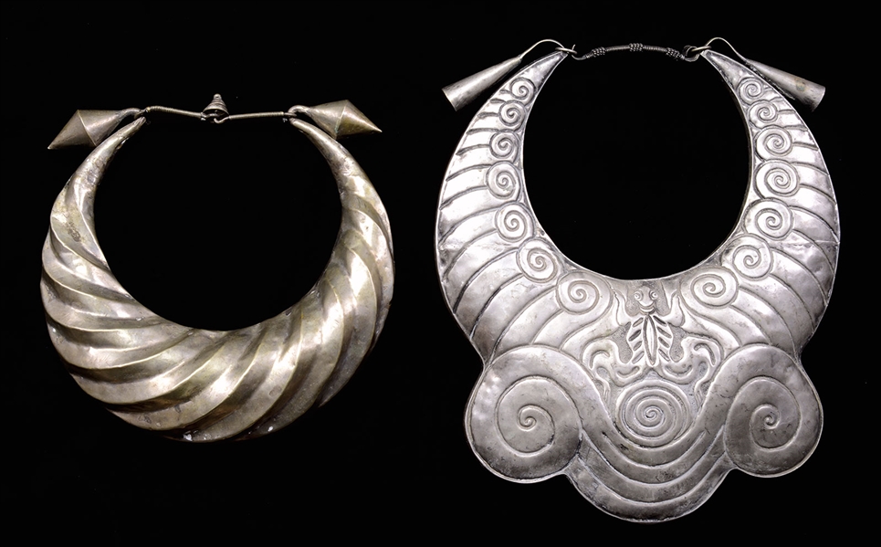 TWO CEREMONIAL SILVER NECKLACES.                                                                                                                                                                        
